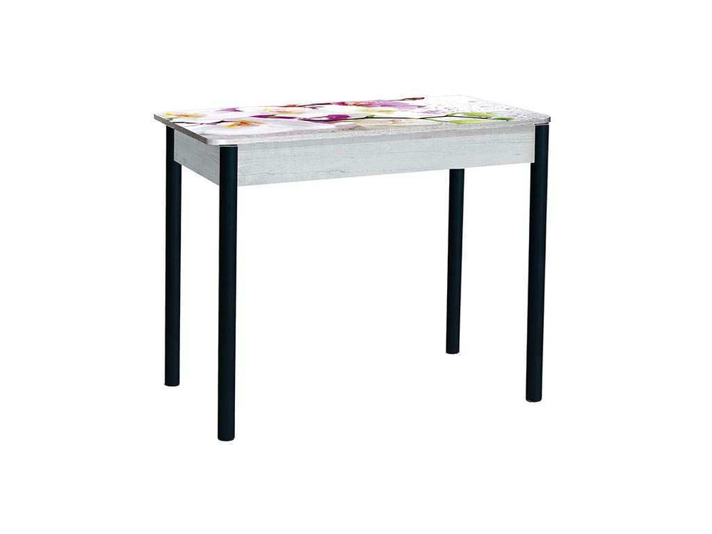 Нью йорк фотопечать стол обеденный раздвижной  со стеклянной поверхностью / орхидея 0195/бетон белый/черный 900*600 (1200)