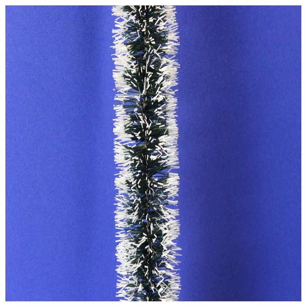 Мишура, 1 штука, диаметр 70 мм, длина 2 м, зеленая с белыми кончиками, 73752