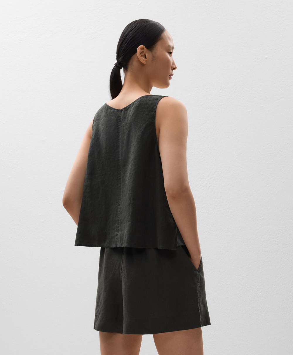 Oysho Топ из 100% льна с V-образным вырезом, антрацитовый