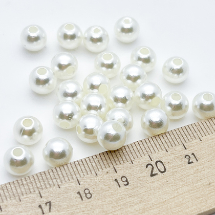 Жемчуг, имитация из пластика, цвет молочный, размер около 7,3*7,8 мм, цена за 10 шт