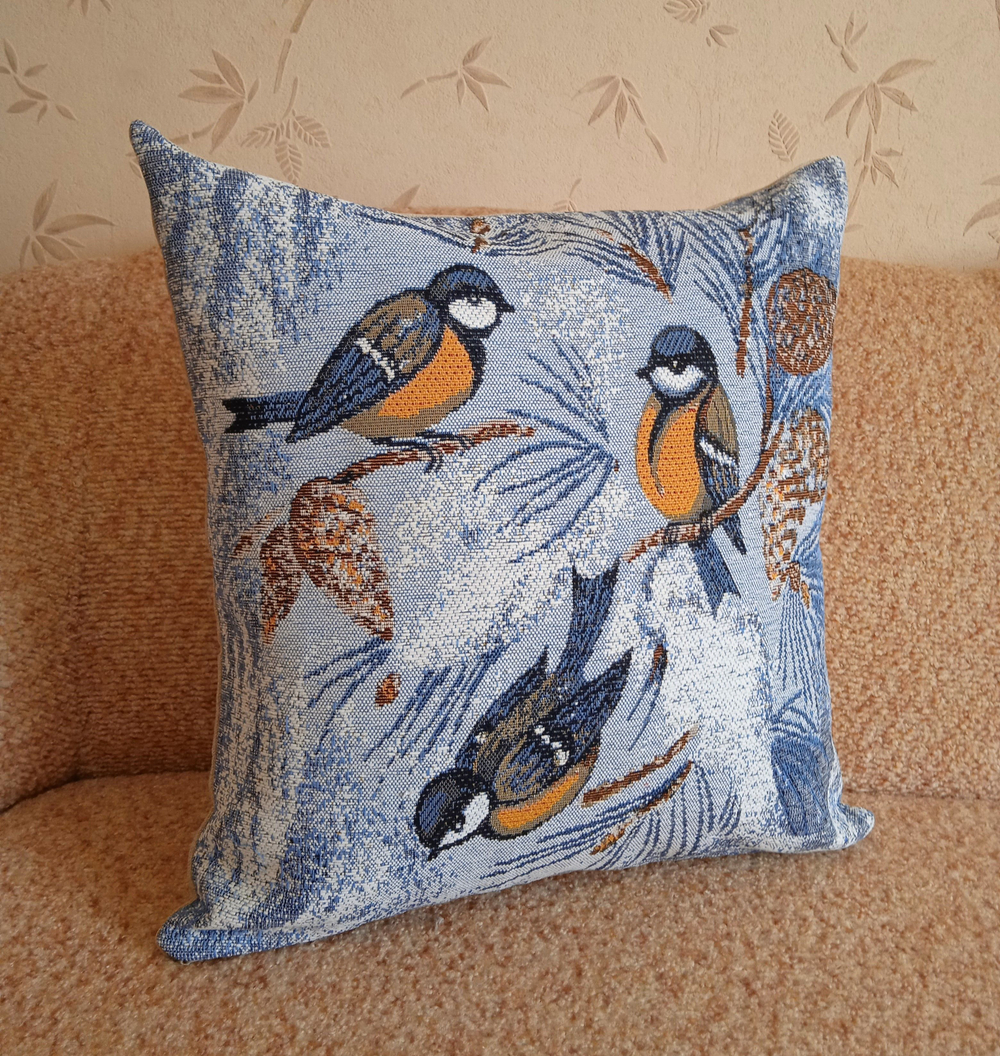 Декоративный гобеленовый чехол для интерьерной подушки Синицы 47х47