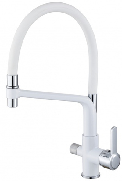 15075-FF Смес. для кухни с гиб шланг и под фильт (БЕЛ.+БЕЛ.) HANSEN (10/1шт)