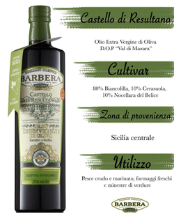Оливковое масло BARBERA Extra Virgin D.O.P. Val di Mazara," CASTELLO di RESULTANO" , 750 мл Италия