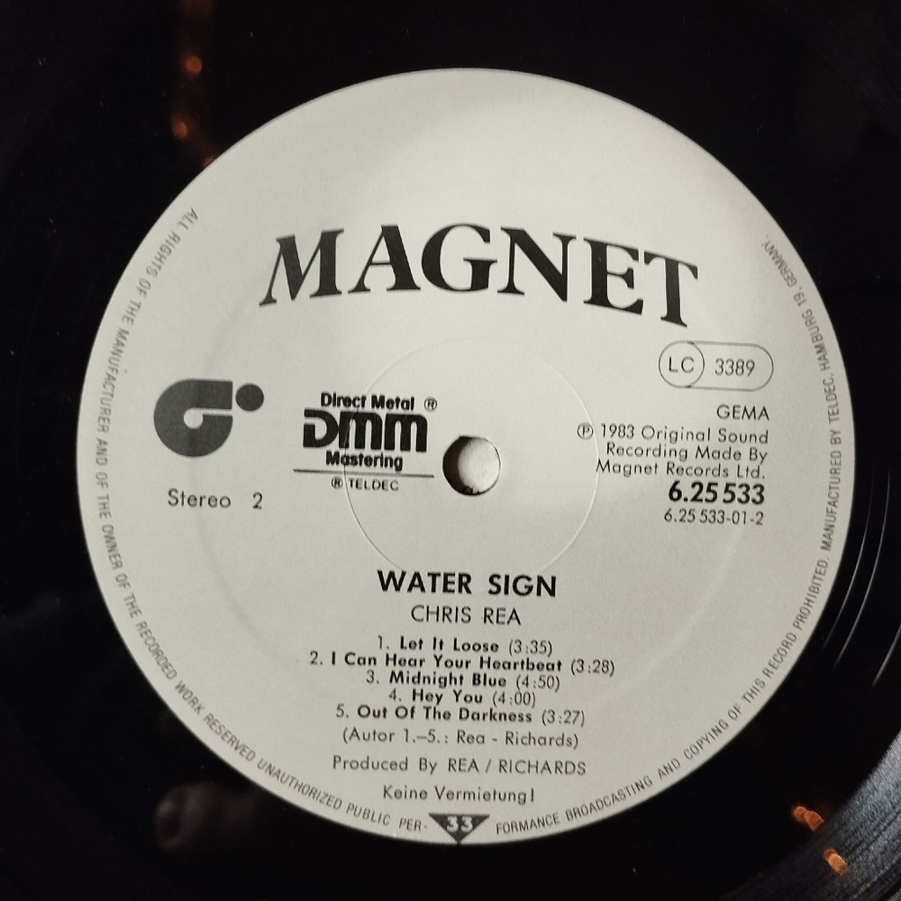 Винтажная виниловая пластинка LP Chris Rea Water Sign (Germany 1983) Midnight Blue