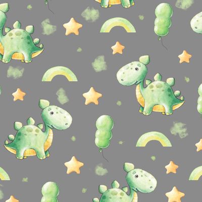 Динозавры и звезды. Акварельный принт.