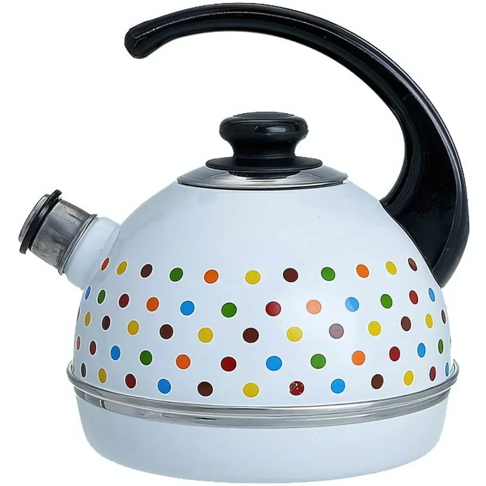 Чайник сферический со свистком 3,5л «Разноцветные горохи» Т04/35/03/24/Н13