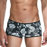 Черно-белые облегающие трусы-хипсы с цветочным принтом (Размер: M) (Цвет: черный)
