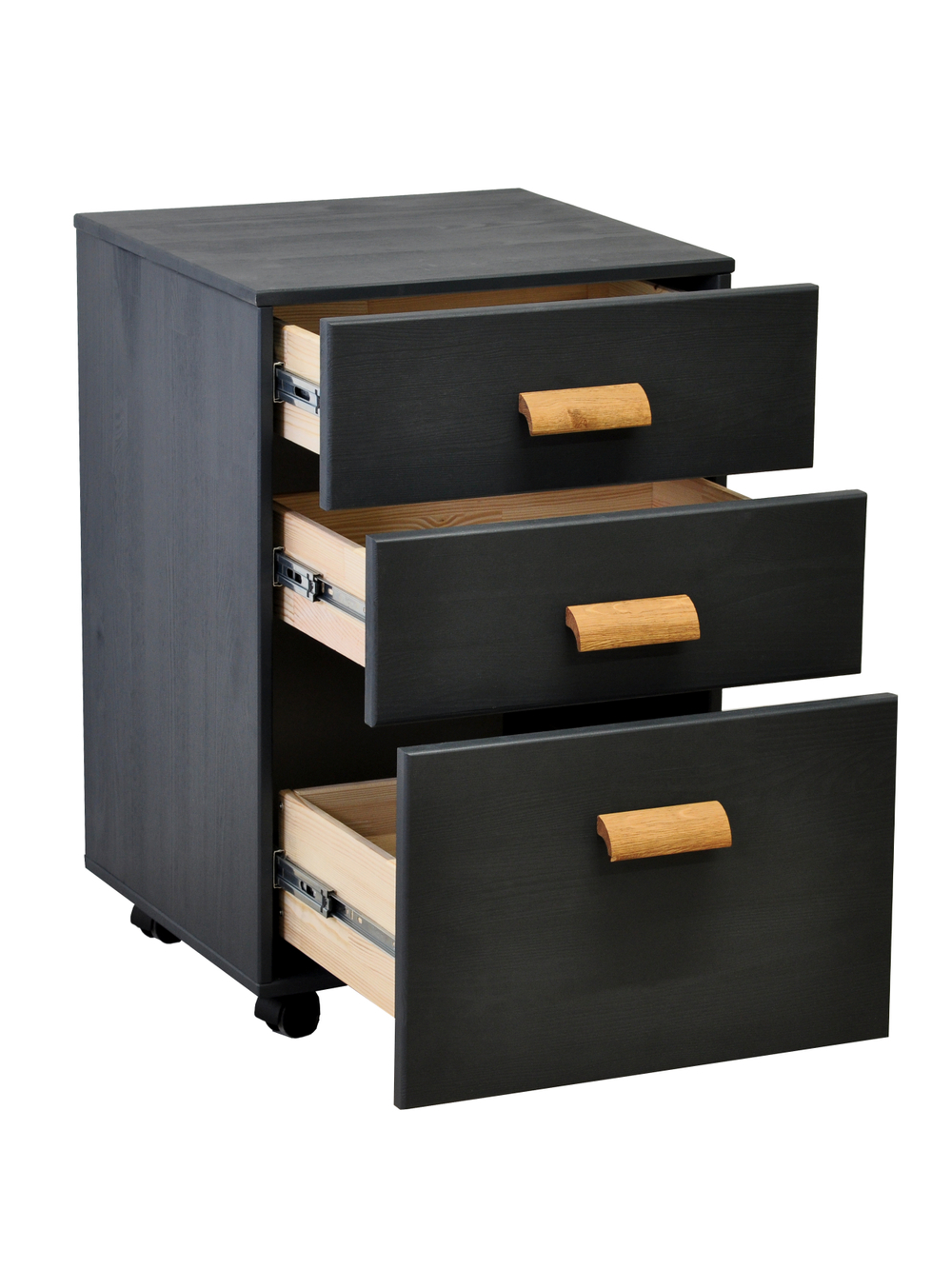 Офисная тумба под стол с 3 ящиками Мадейра 45х45х67см из массива сосны на колесиках, серый