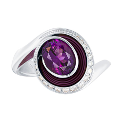 Кольцо с Аметистом и Бриллиантами, Эмаль, R0123-3/1