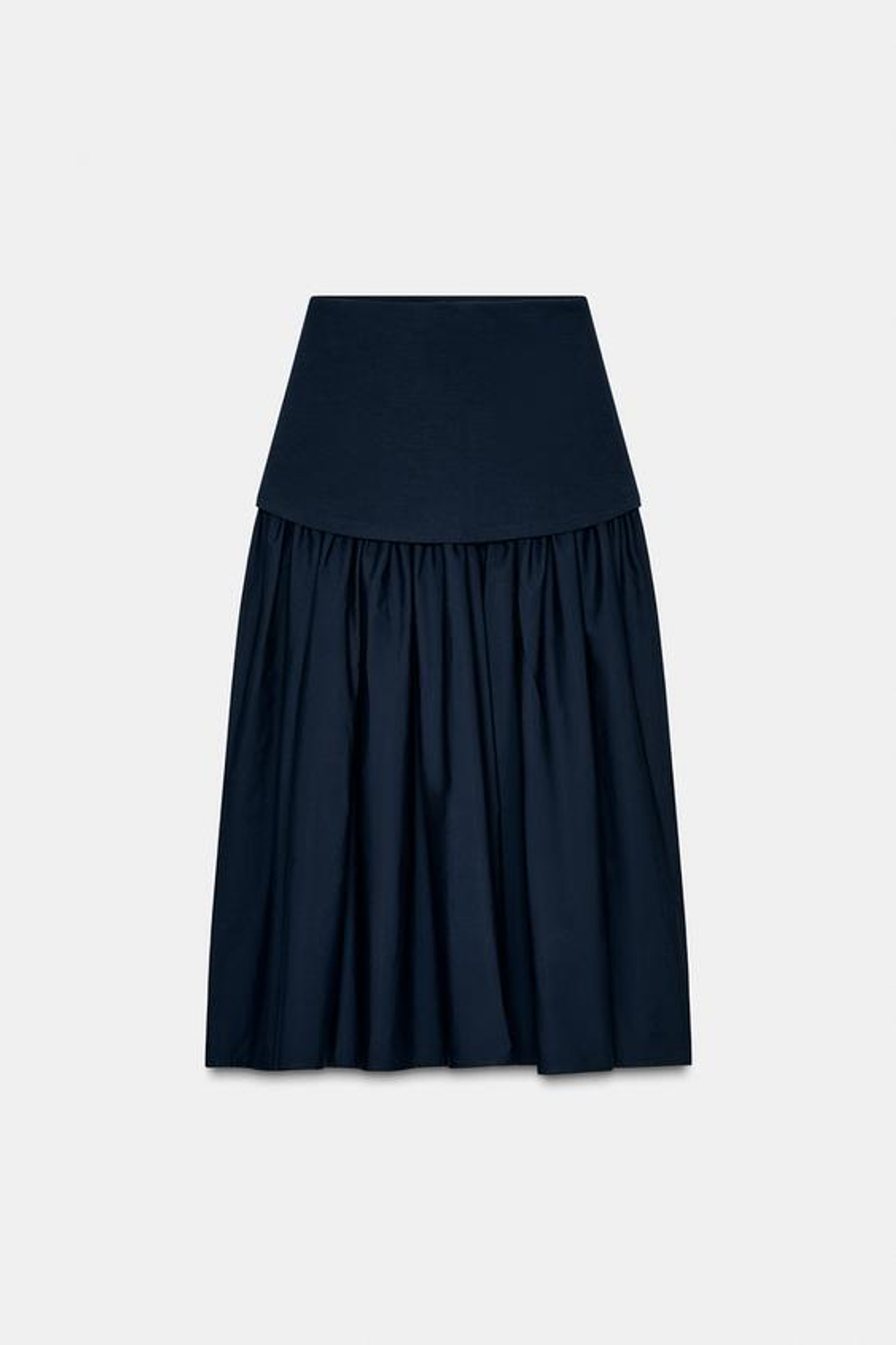 ZARA ЮБКА МИДИ ИЗ ИНТЕРЛОКА С КОНТРАСТНЫМИ ДЕТАЛЯМИ, МОРСКОЙ СИНИЙ