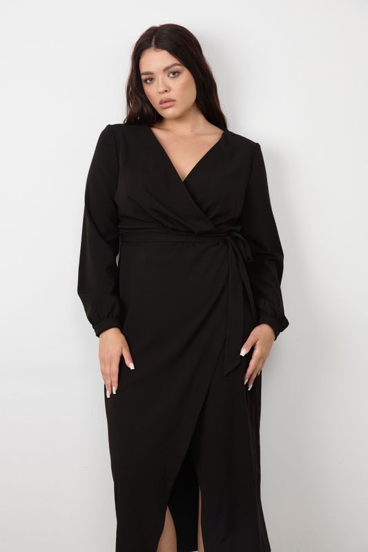 Платье на запах прямого кроя, черный