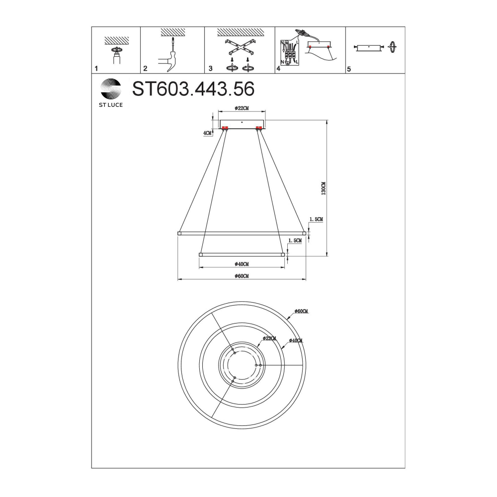 ST603.443.56 Светильник подвесной ST-Luce Черный/Белый LED 1*56W 4000K