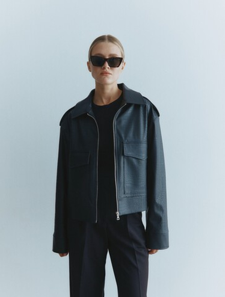 Куртка кожаная "Рептилия", цвет черный