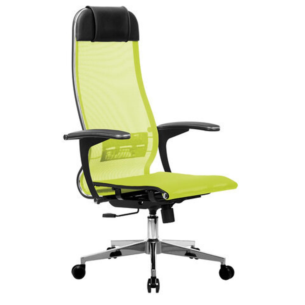 Кресло офисное МЕТТА "К-4-Т" хром, прочная сетка, сиденье и спинка регулируемые, светло-зеленое