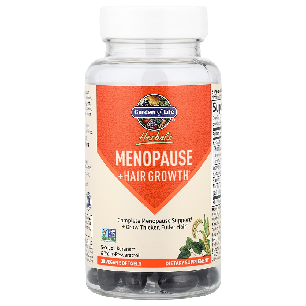 Garden of Life, Herbals, добавка для роста волос в период менопаузы, ягодный вкус, 30 веганских капсул