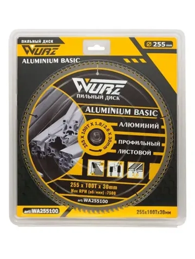 Диск пильный по алюминию 255х100Тх1.8/2.6х30мм WURZ WA255100