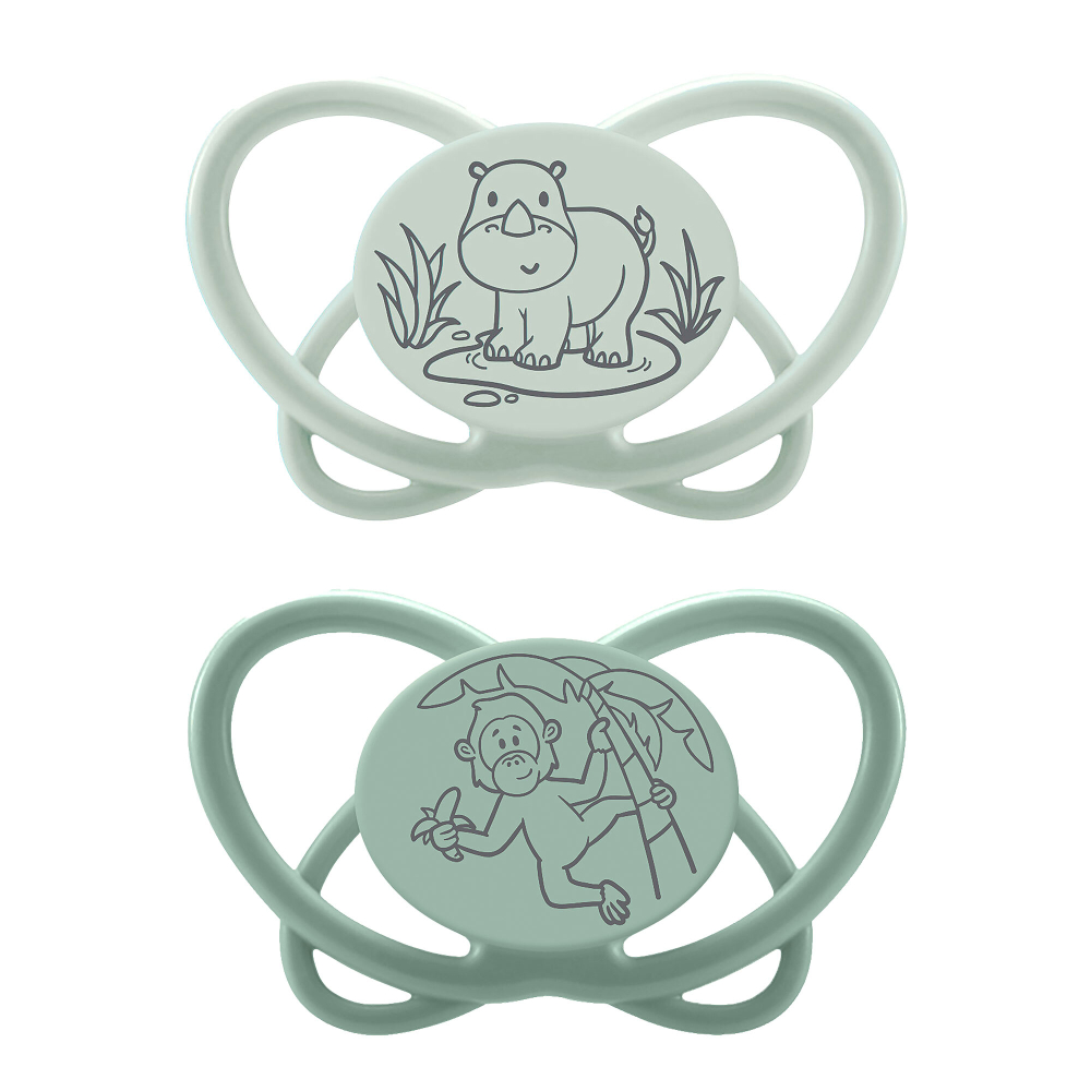 NIP Соска пустышка, силикон, обезьяна/носорог, размер 2 "Butterfly" (5-18 мес)