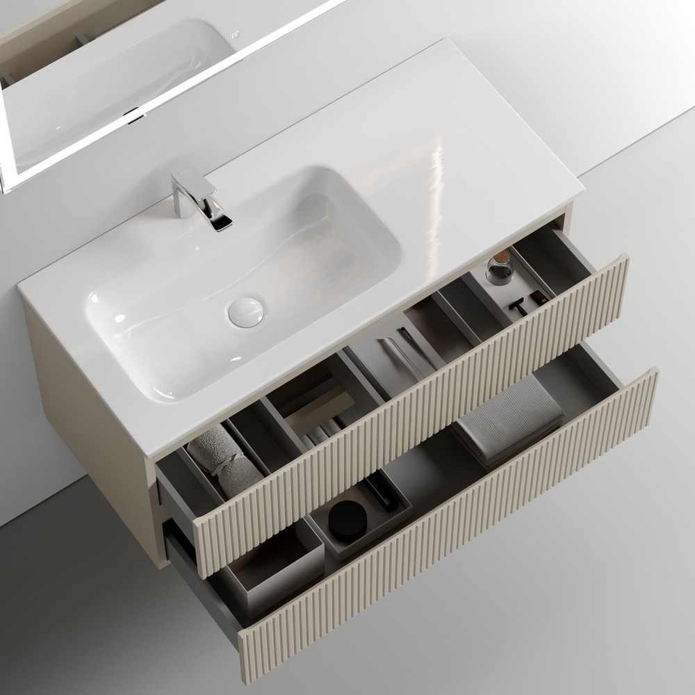 Тумба подвесная под раковину Sancos Snob T левая, Beige Soft 995х445х500