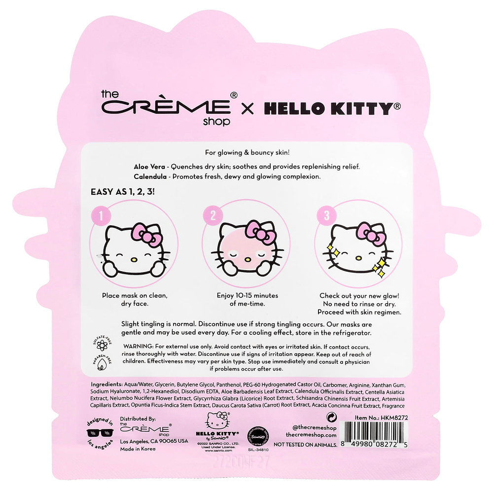 The Creme Shop, Hello Kitty®, готовый к сиянию!, тканевая маска с эссенцией, 1 шт., 25 г (0,88 унции)
