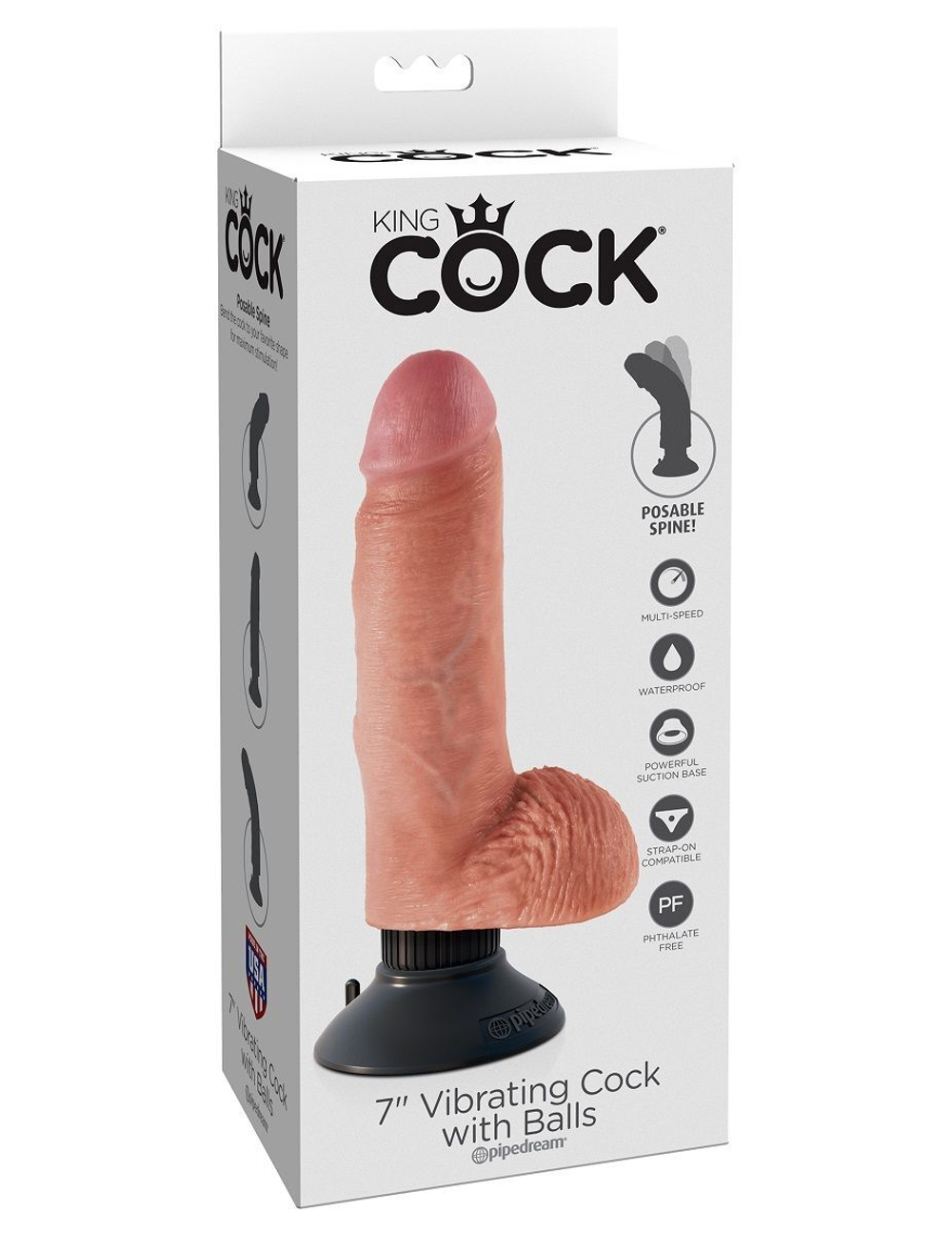 Телесный вибратор с мошонкой и съемной присоской 7 Vibrating Cock with Balls - 17,8 см. (Цвет: телесный)