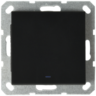 Выключатель одноклавишный со светодиодом 10A 250V~ с накладкой, цвет черный матовый (soft touch)