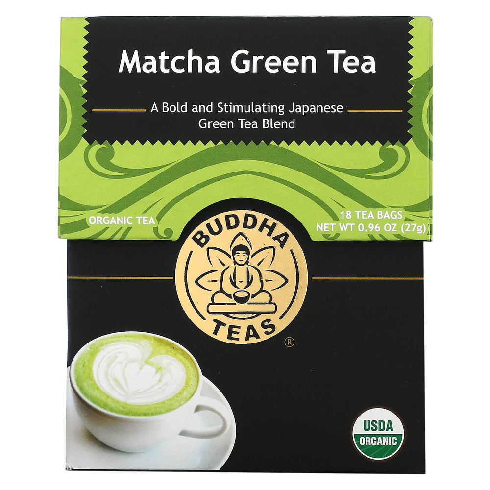Buddha Teas, Organic Tea, зеленый матча, 18 чайных пакетиков, 27 г (0,96 унции)