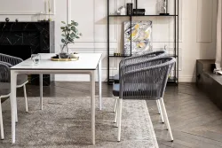 "Малага" обеденная группа на 4 персоны со стульями "Марсель", каркас белый, роуп светло-серый