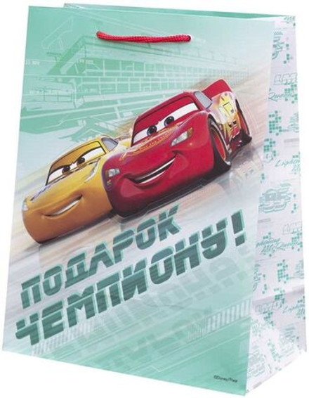 Пакет подарочный, Тачки, Подарок Чемпиону!, 23*18*10 см, 1 шт.