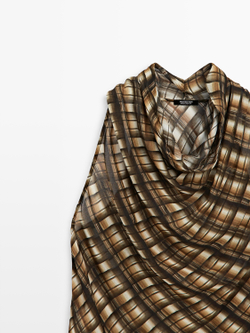 Massimo Dutti Струящийся топ с сборками, горчично-желтый