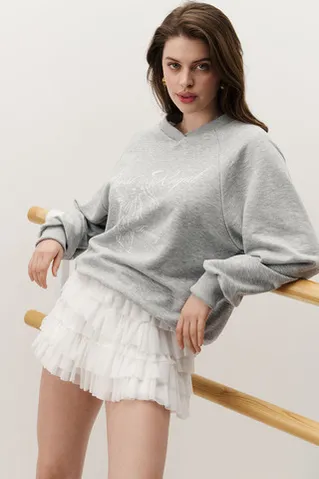 Свитшот с V-образным вырезом цвета серый меланж