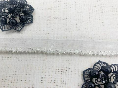 Кант на органзе с бисером, ш. 1 см, бисер ш. 0,5 см, белый