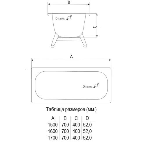 Ванна стальная ВИЗ MARION 150х70 пристенная (M-51903)