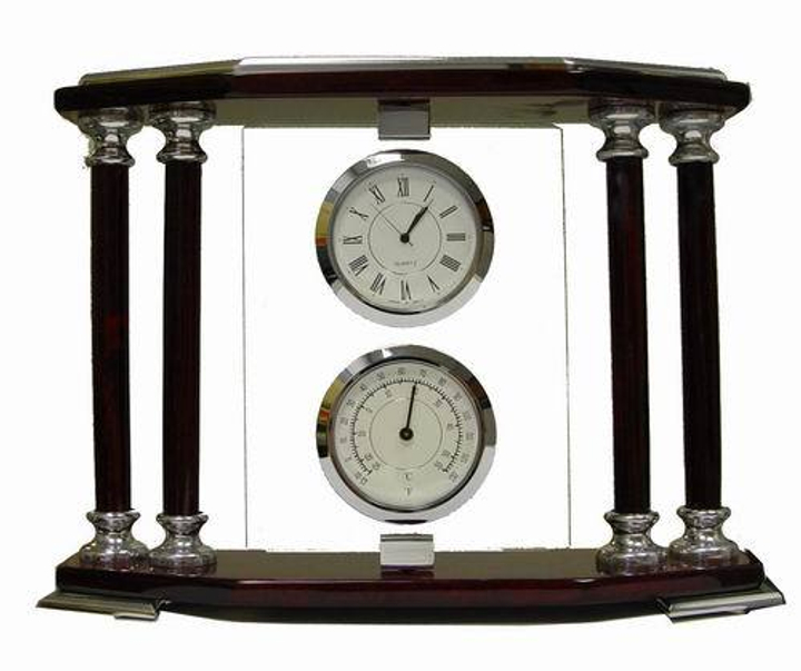 Настольный набор VIRON: часы, гигрометр, термометр, стекло, металл, дерево цвет красный 23x17x7