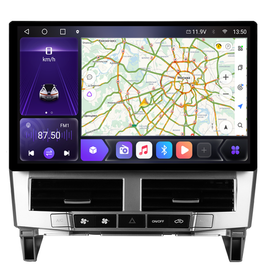 Магнитола для Lexus RX 2003-2009 и Toyota Harrier XU30 2003-2013 (монохром, рамка серо-бежевая) - Carmedia LUX-RX03A/KP-13-S10 монитор 13" 2K QLED на Android 12, ТОП процессор, CarPlay, 4G SIM-слот, 4/64ГБ