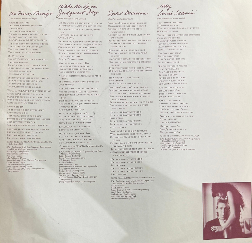 Виниловая пластинка Steve Winwood ‎– Back In The High Life LP