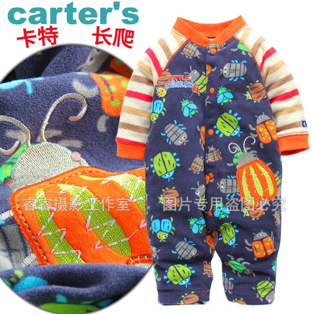 Комбинезон детский в полоску с аппликацией и принтами жуков