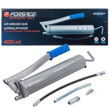 Шприц ручной для нагнетания густой смазки 400мл, в комплекте с жестким и гибким наконечниками Forsage F-KCG-451
