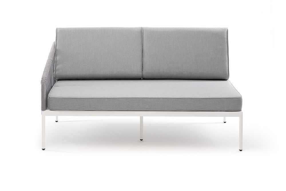 "Канны" правый модуль плетеный из роупа, каркас алюминий светло-серый (RAL7035) шагрень, роуп серый круглый, ткань серая 017