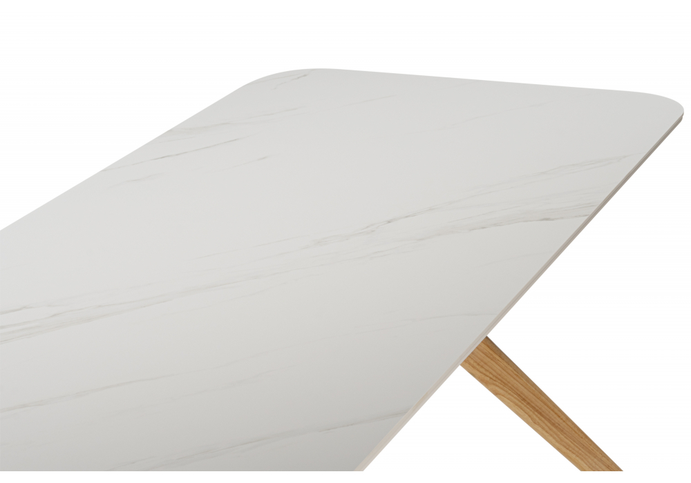 Керамический стол Woodville Unika 180x80 белый спеченный камень, светлое дерево