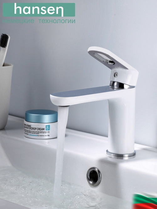 10016-F Смеситель для умывальника (БЕЛЫЙ) HANSEN  (10/1шт)