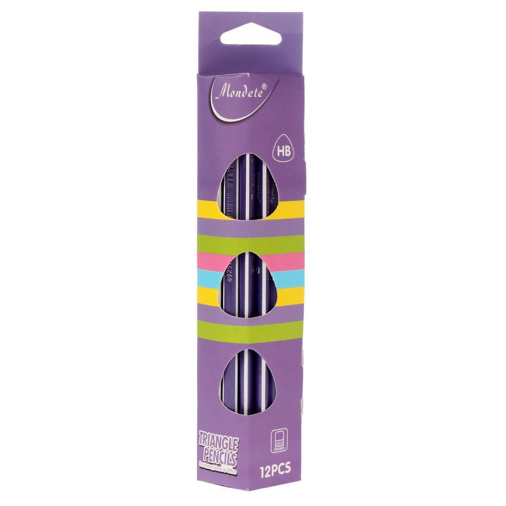 Карандаш ч/г "Полоски" трехгранный с ластиком, цветной срез, 6 цветов микс (Комплект 6шт.)