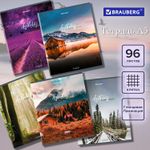 Тетрадь А5, 96 л., BRAUBERG, скоба, клетка, глянцевая ламинация, "Nature", 404427, 1шт