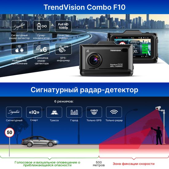 Видеорегистратор с радар-детектором - TrendVision Combo F10