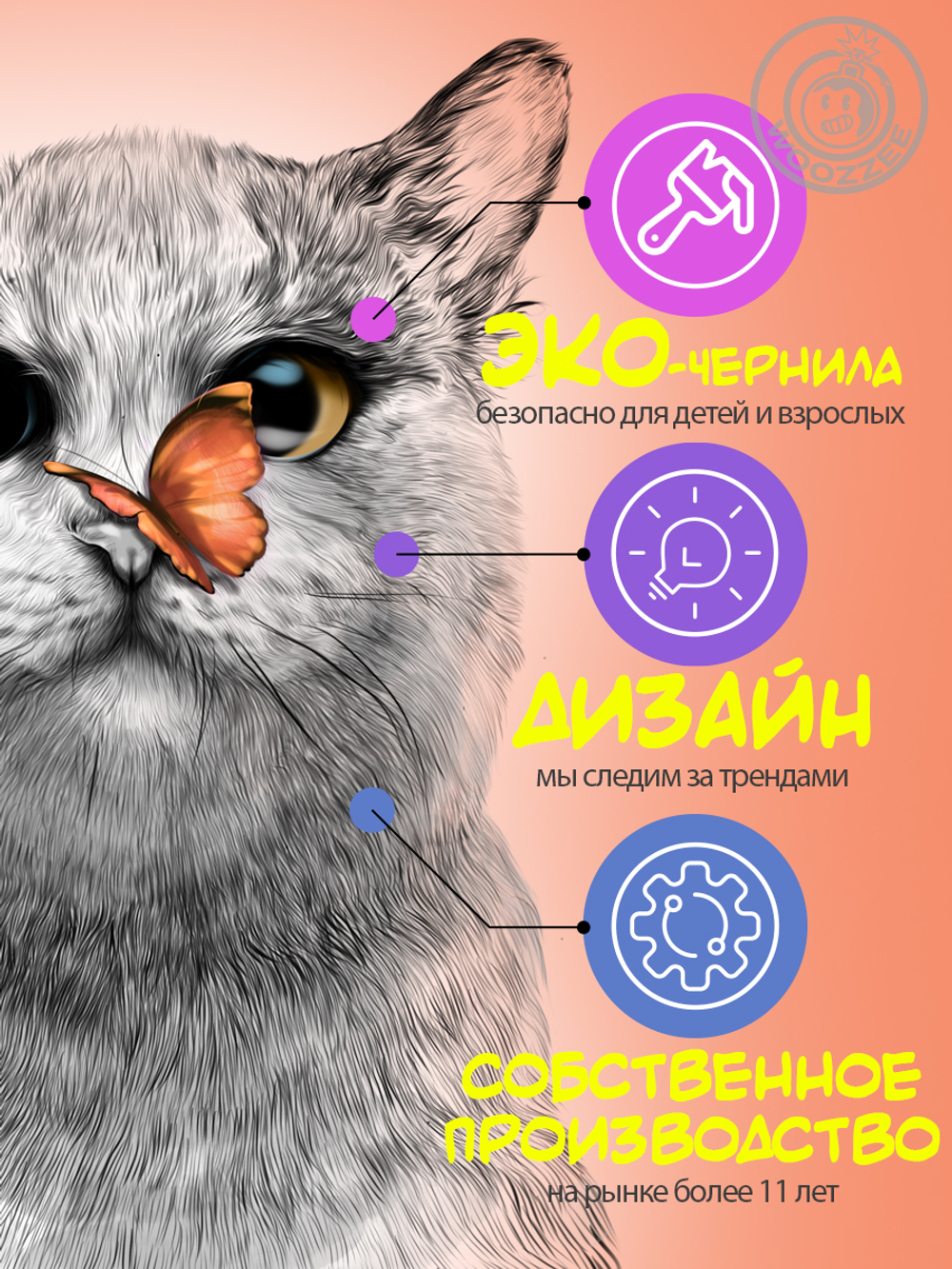 Наклейка декоративная "Кот с оранжевой бабочкой"