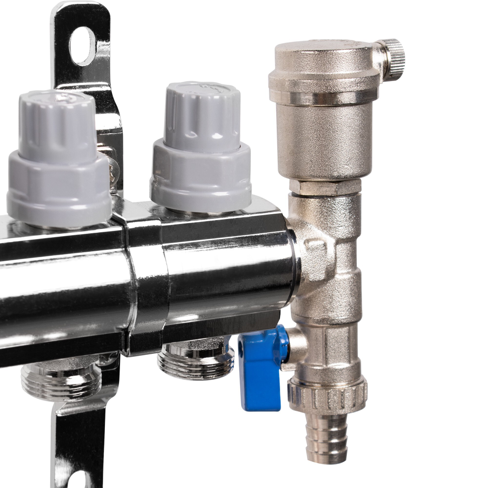 Коллектор латунный в сборе с расходомерами Royal Thermo 1quot; ВР-3/4quot; НР, 11 выходов