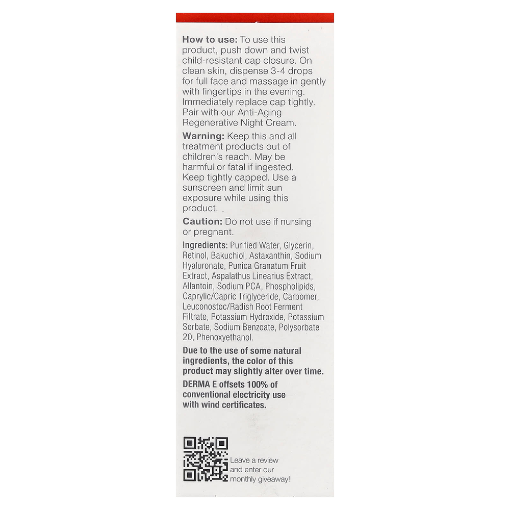 DERMA E, Против морщин, концентрированная сыворотка с ретинолом, 30 мл (1 жидк. унц.)