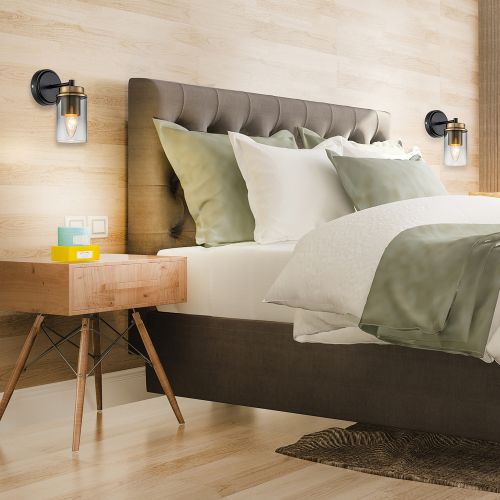 Настенный светильник 1x40Вт E14, металл/стекло, черный/бронза