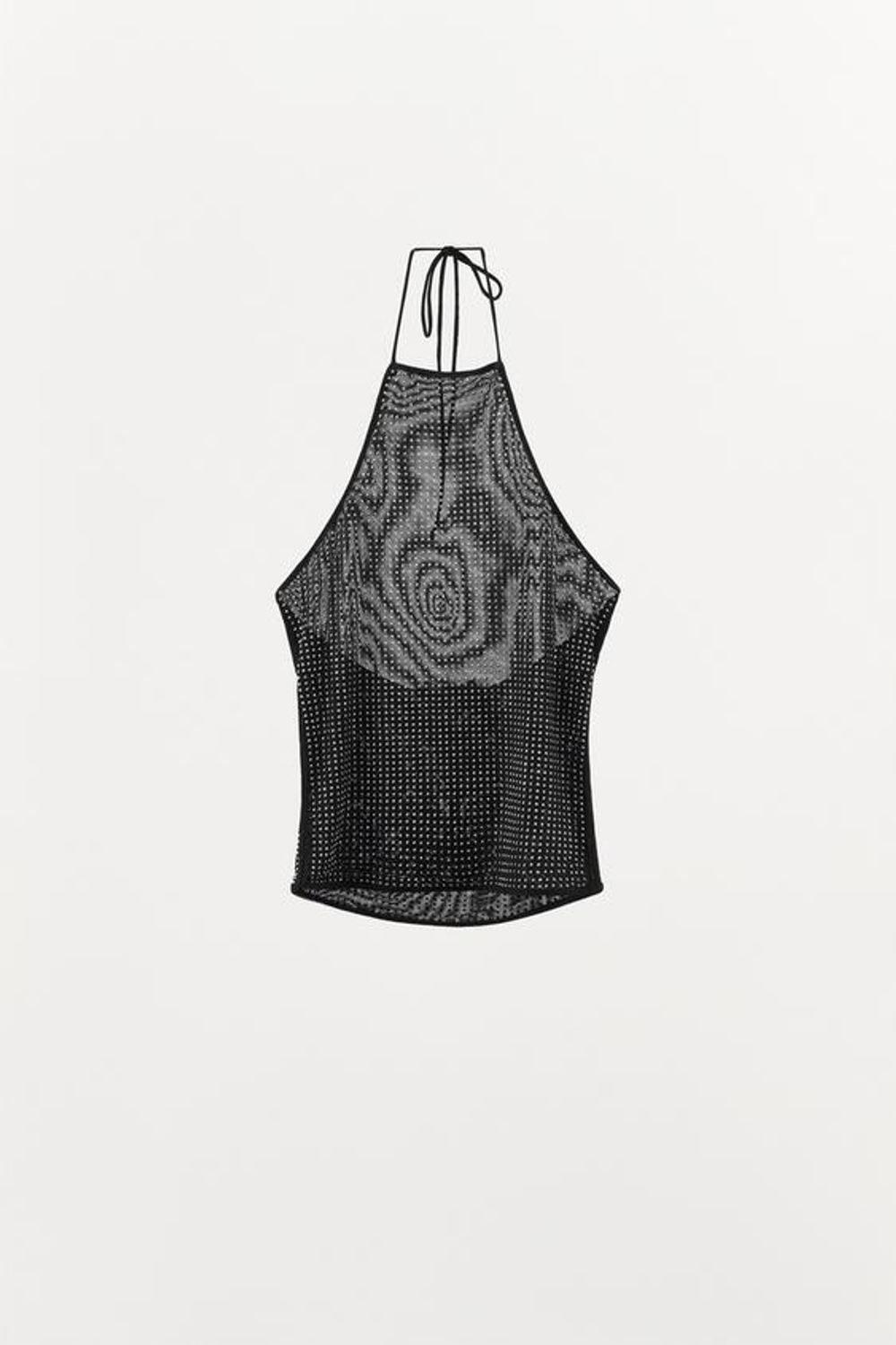 ZARA ТОП С ГОРЛОВИНОЙ ХАЛТЕР ИЗ ПОЛУПРОЗРАЧНОЙ ТКАНИ СО СТРАЗАМИ, ЧЕРНЫЙ