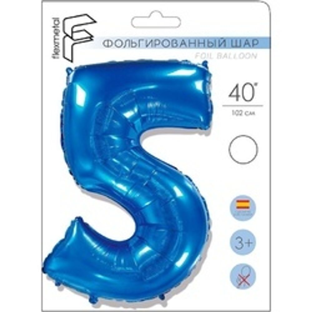 Шар (40"/102 см) Цифра "5" Синий в упаковке / Five