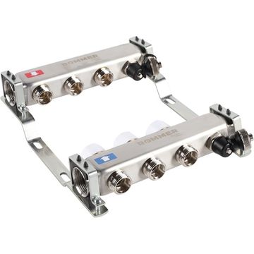 Коллектор Rommer 1"x3/4" на 3 контура с запорными клапанами (нерж. сталь) RMS-3201-000003
